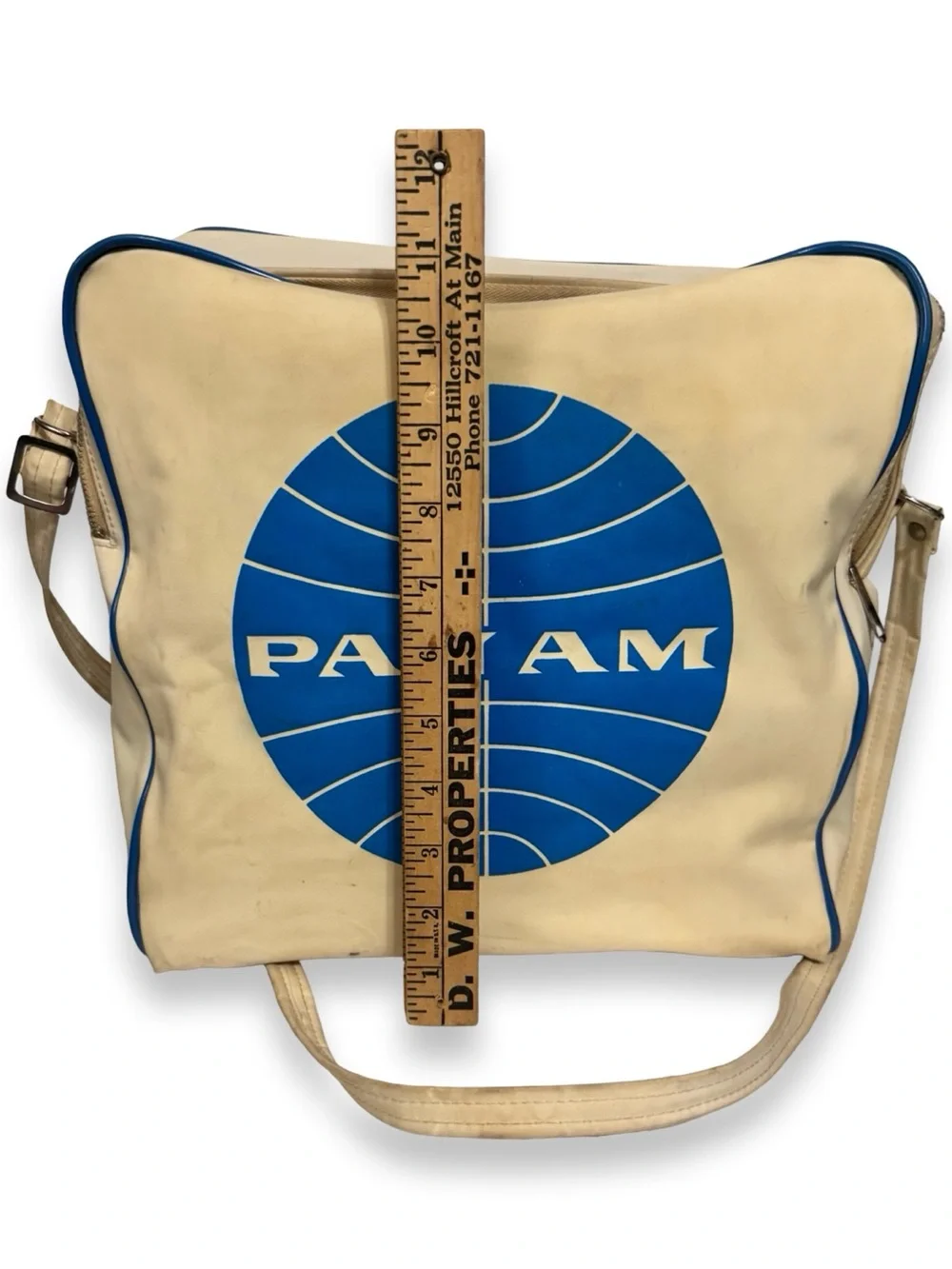Vintage 1960s Pan Am Airlines Flight Bag White Blue Globe Logo Shoulder Travel